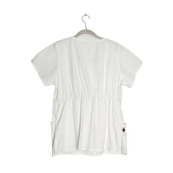 Laura Ashley Short Sleeve Crochet Detailed Scrub Top In White - Sz L - Picture 2 of 5